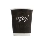 Take Away dubbelvägg pappersmugg Enjoy! 23 cl, Svart med dryckesmotiv