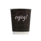 Take Away dubbelvägg pappersmugg Enjoy! 23 cl, Svart med dryckesmotiv